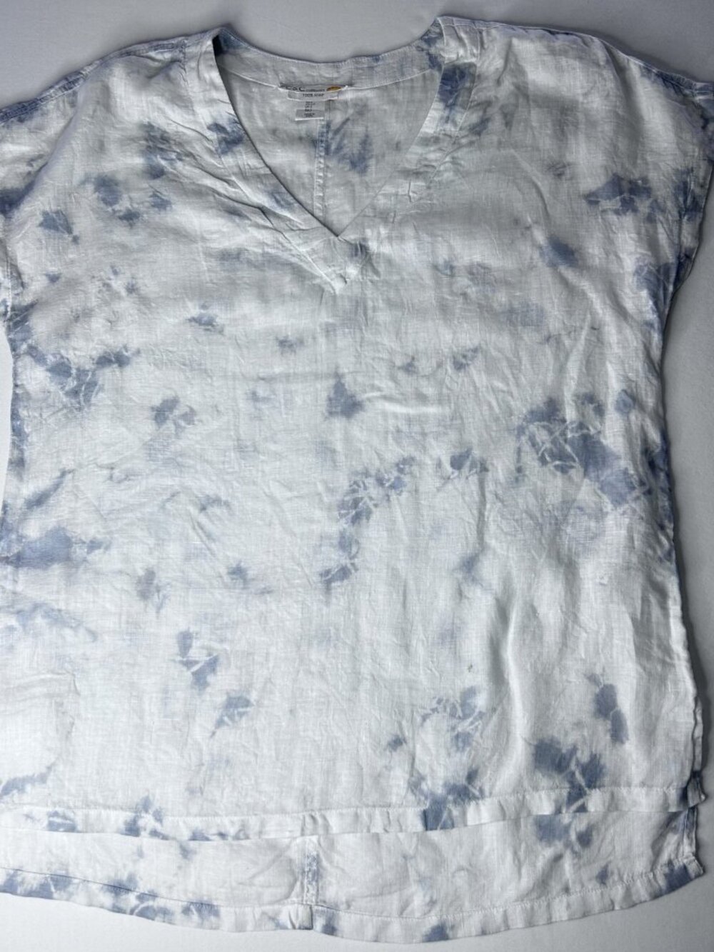 C&C California Blue/White Tie-Dye 100% Linen Top, Size S